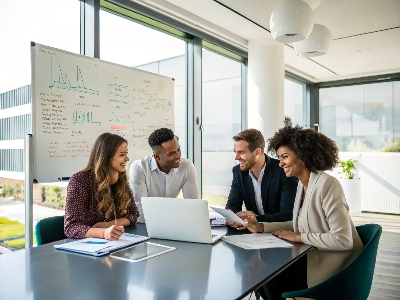 A diverse group of people collaborating around a table, reviewing real estate documents, representing Armages LLC's commitment to strategic partnerships.