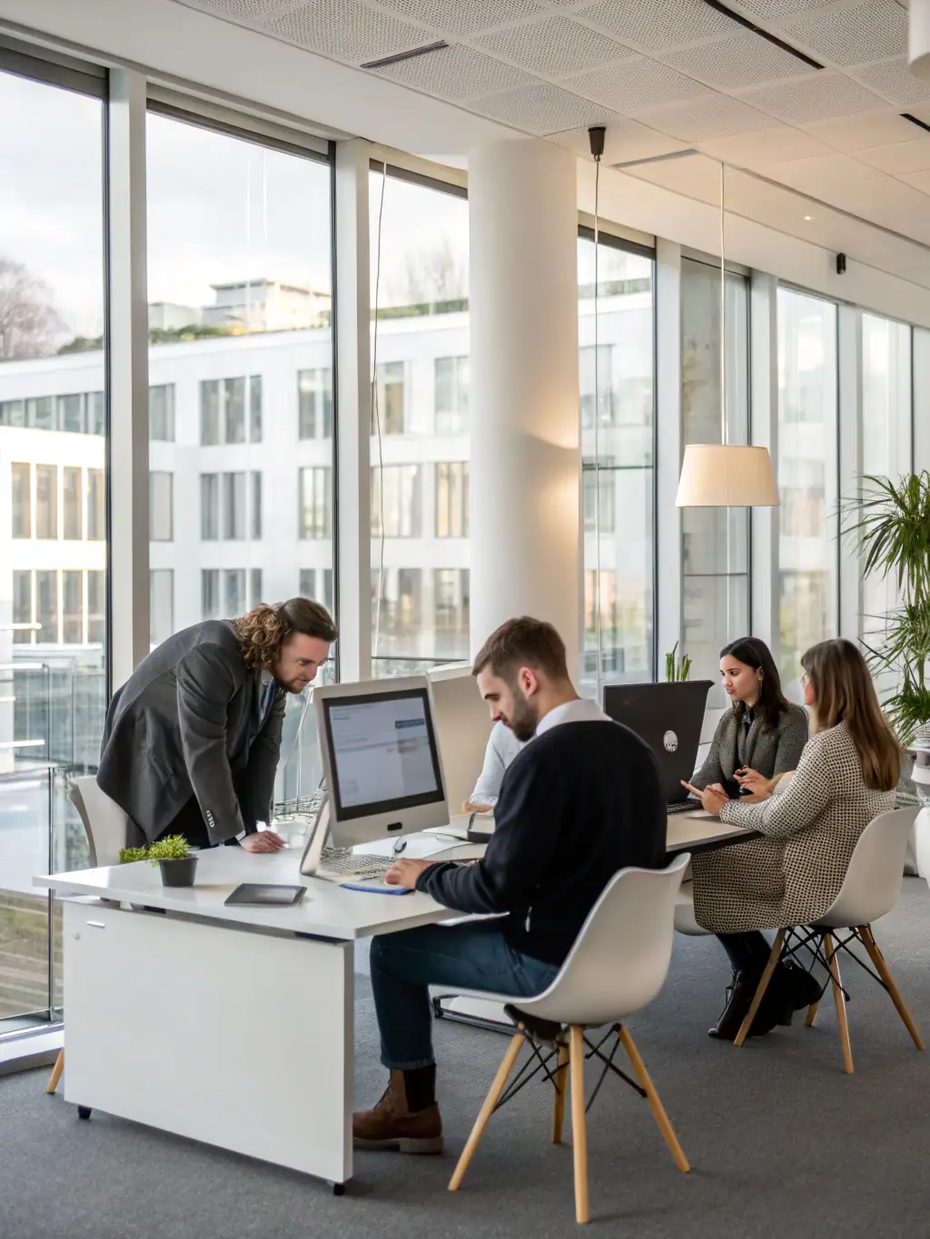 A modern office space with people working on computers, representing Armages LLC's digital services sector.